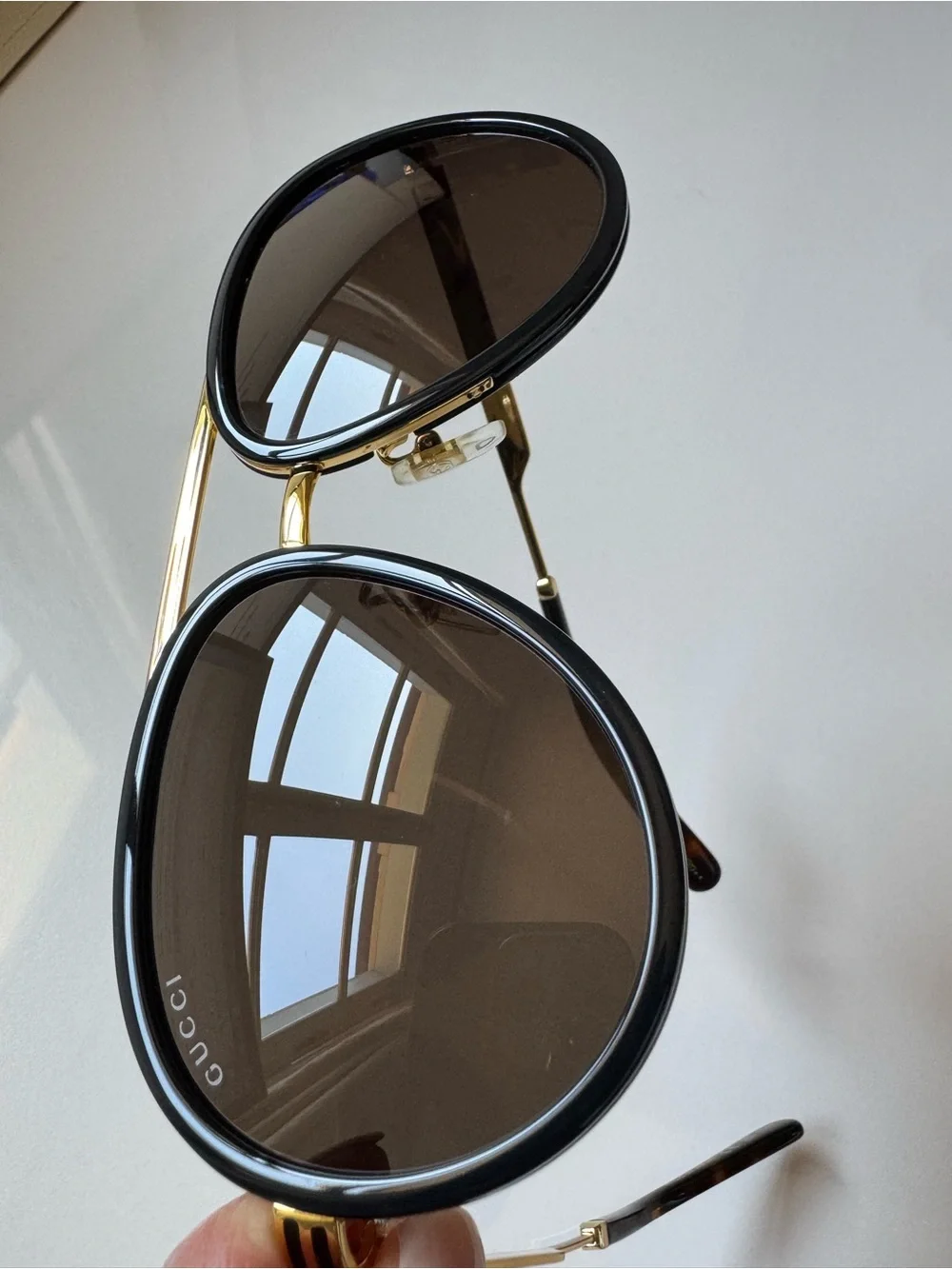 NEW Gucci GG0982S Aviator Sunglasses, Black with Gold Accents